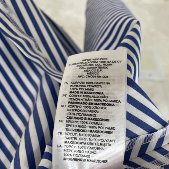 NWT SANDRO Dress Blue White Striped Cotton Lace Back "Gana" - Picture 11 of 13